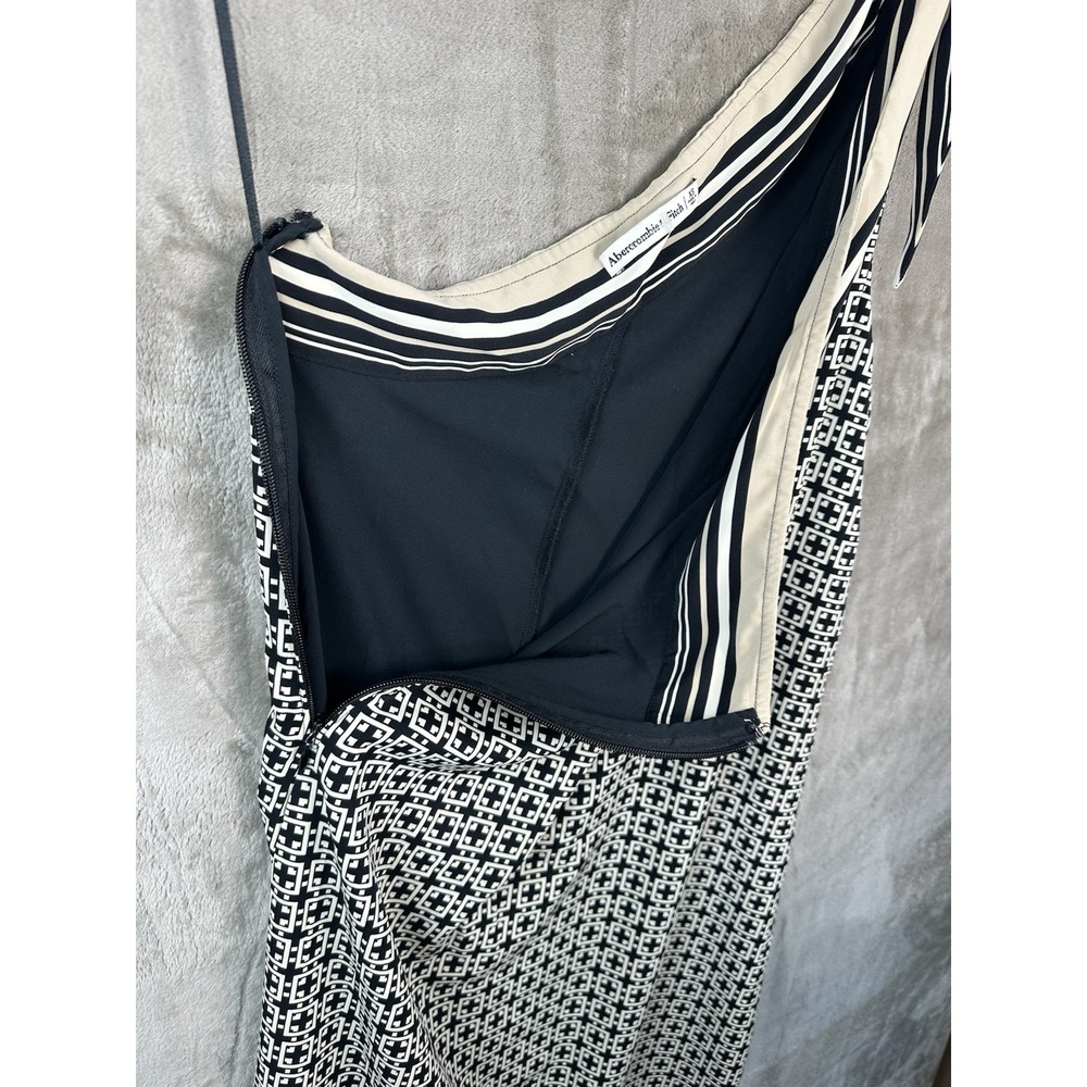 Abercrombie & Fitch Womens XS One Shoulder Tie Scarf Maxi Dress Black Beige - Picture 7 of 15